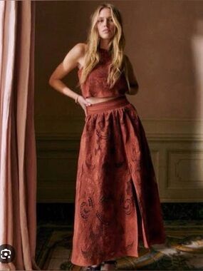 Sezane Terracotta Lace Uanna Top and Sophie Skirt Size 6